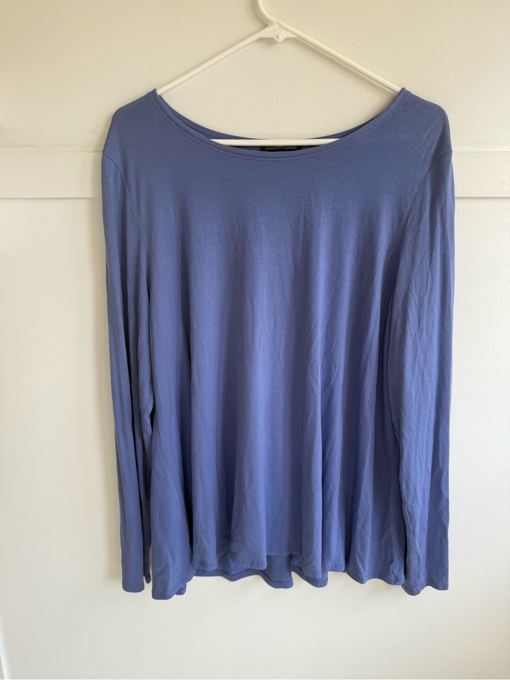 Eileen Fisher Periwinkle Blue Viscose Jersey Scoop Neck Long Sleeve Tunic Top XL
